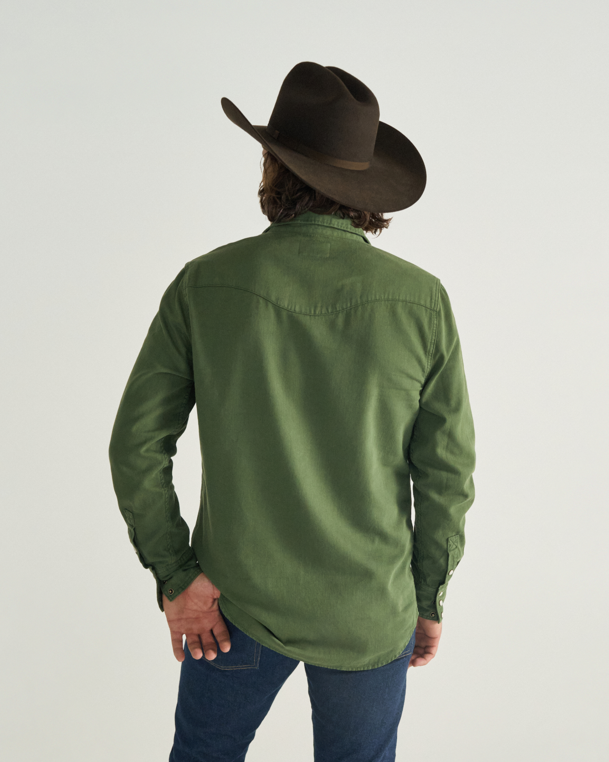 Men's Denim Long Sleeve Pearl Snap - Hunter Green Denim