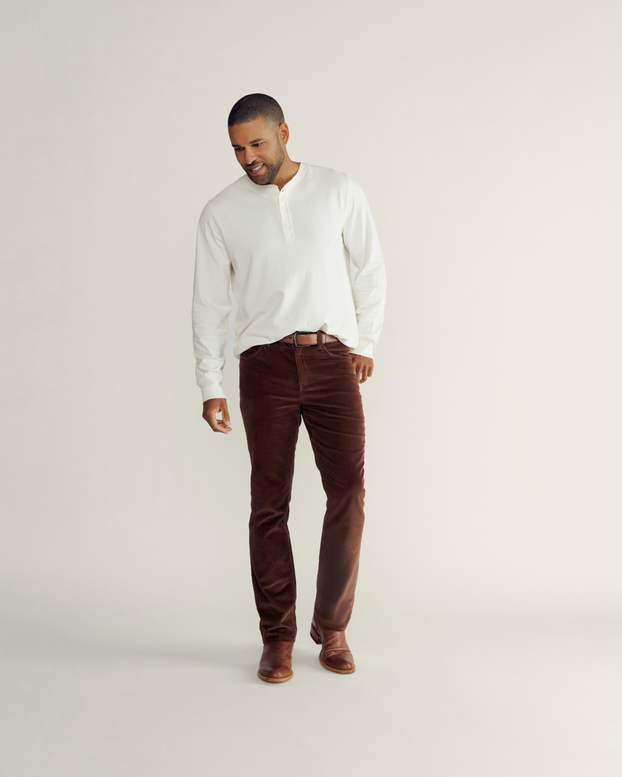 Men's Long Sleeve Henley - Whisper White Cotton