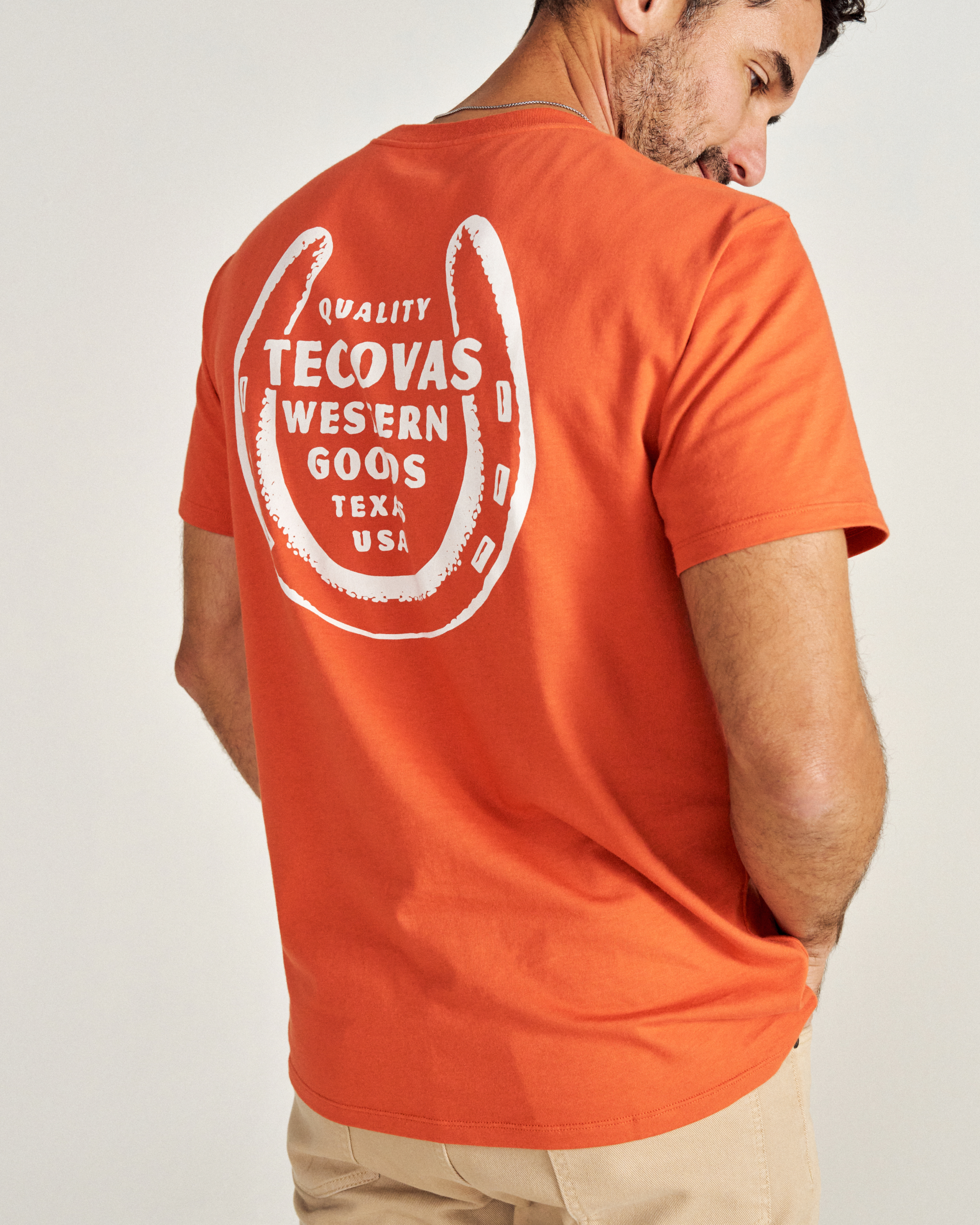 Men's Horseshoe Pocket Tee - Orange Bone Pima Cotton
