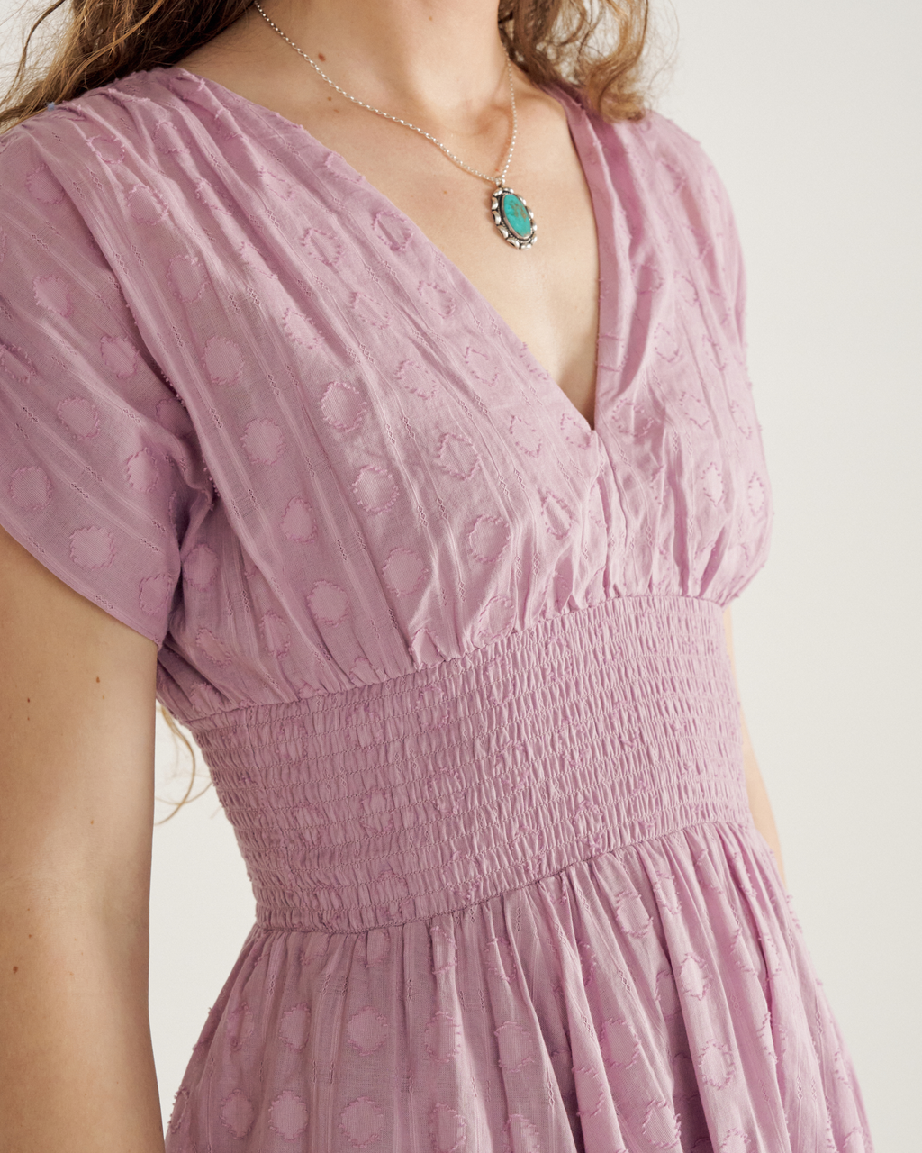Women's Mini V-Neck Ruched Dress - Lavender Cotton