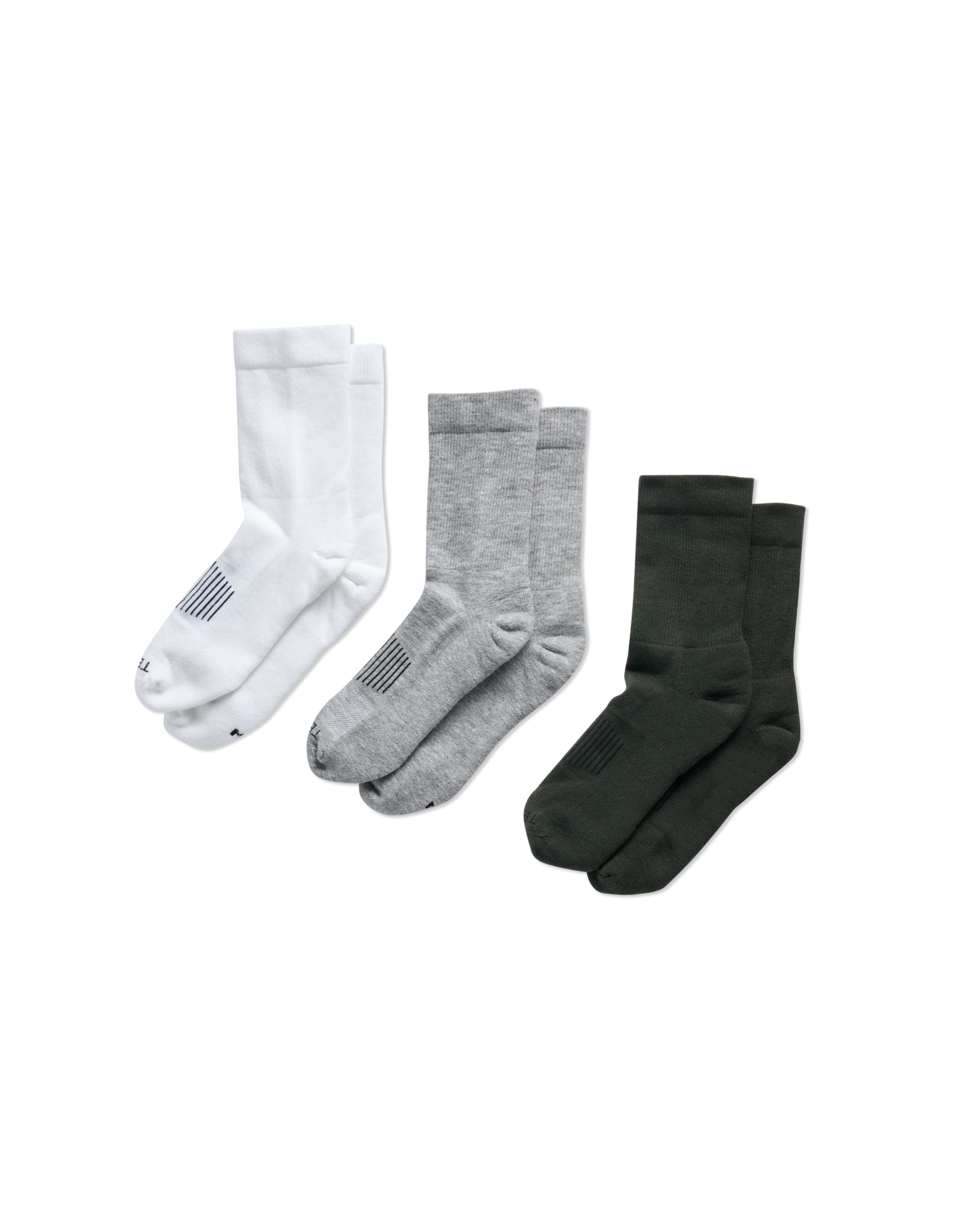 Crew Socks (3-Pack) - White Green Light Gray Polyester Spandex