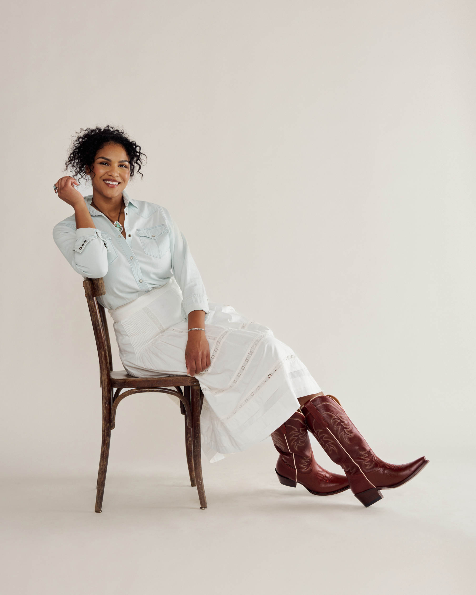 Women's Cotton Poplin Midi Skirt - White Cotton