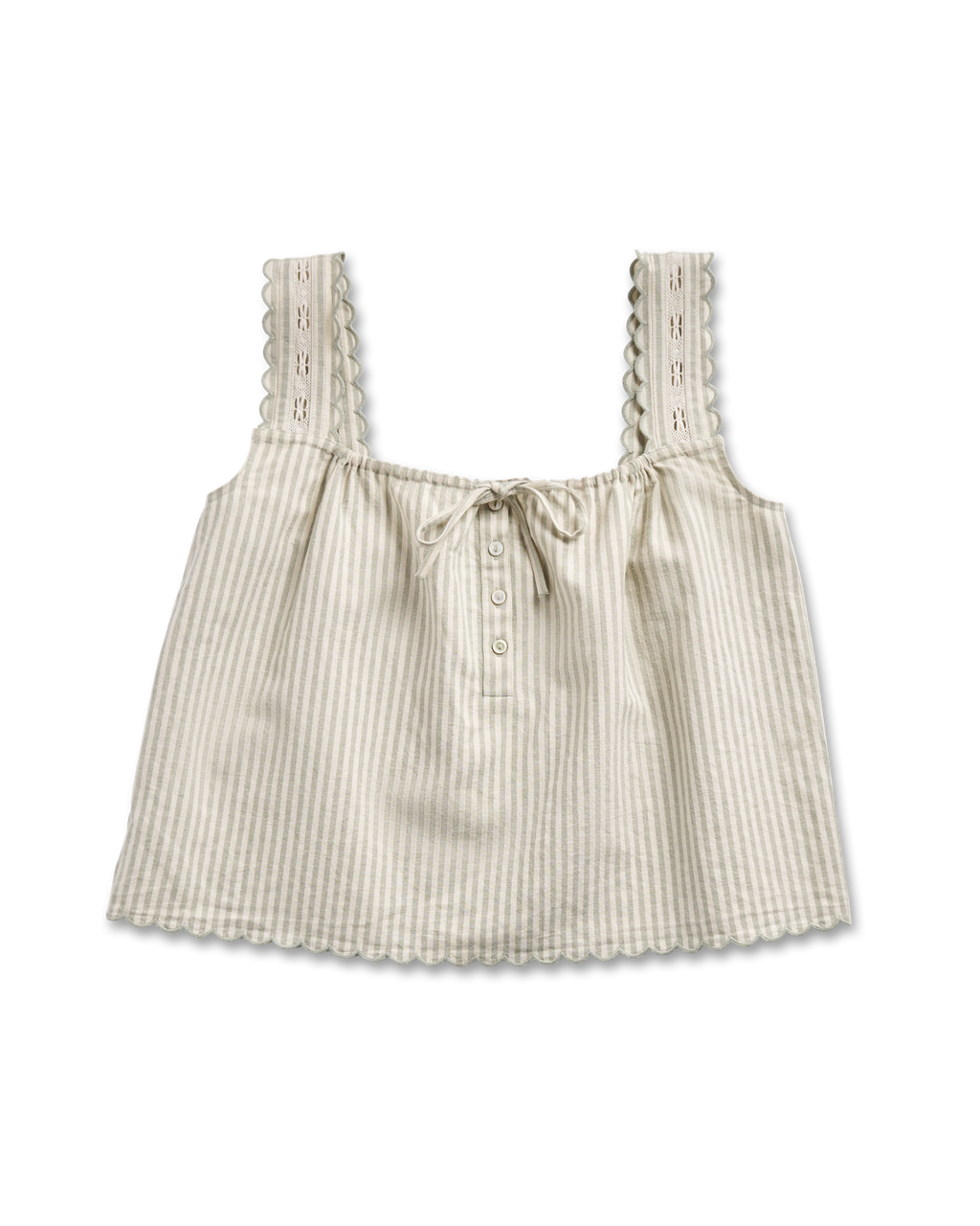 Women's Linen Artisanal Tank - Green White Linen Cotton