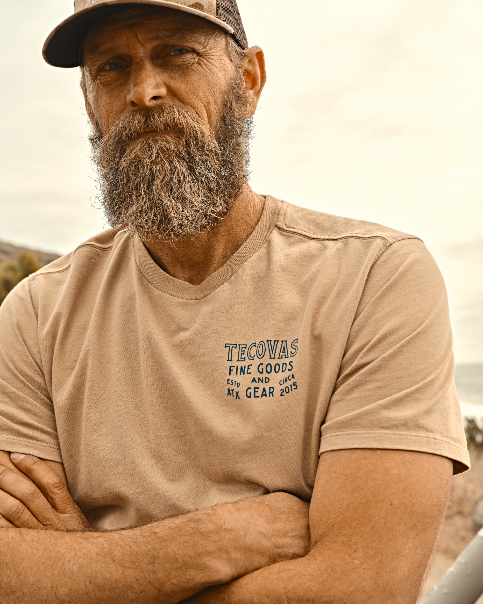 Men's Guitar Fine Goods Tee - Khaki Blue Pima Cotton