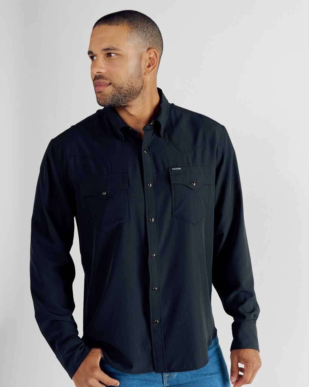 Men's Performance Long Sleeve Western Pearl Snap - Classic Fit - Black Performance