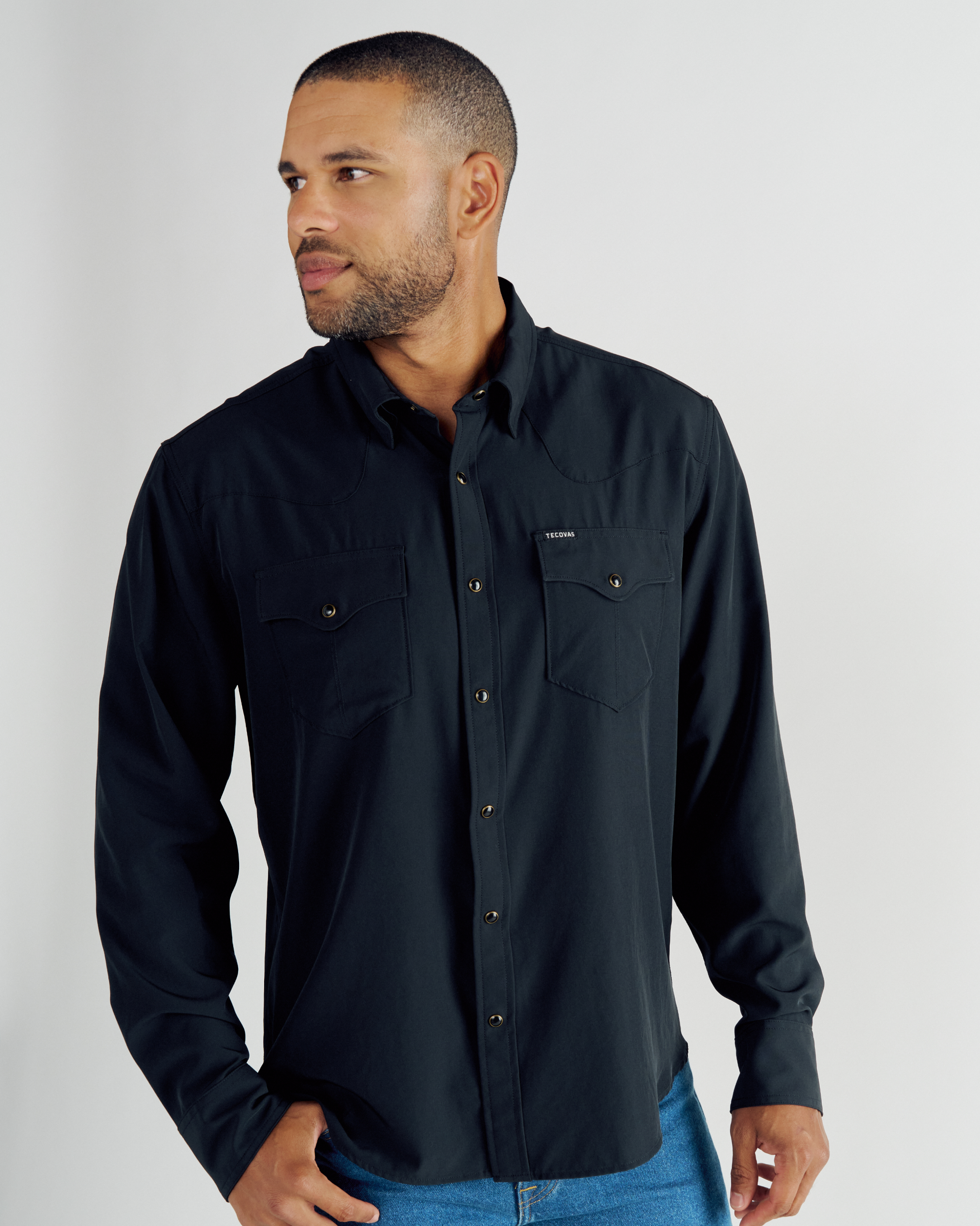 Men's Performance Long Sleeve Western Pearl Snap - Classic Fit - Black Performance
