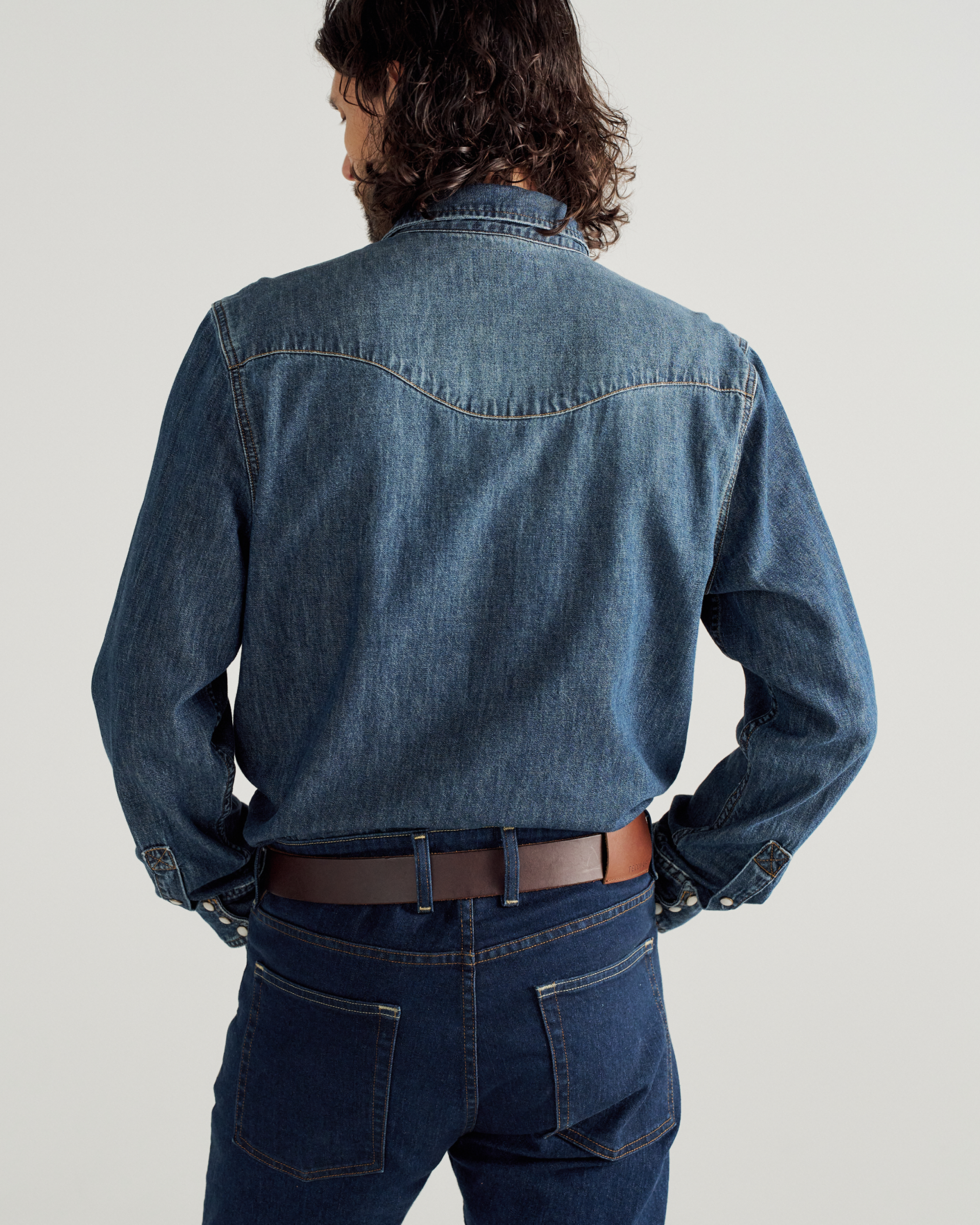 Men's Denim Long Sleeve Pearl Snap - Dark Wash Denim