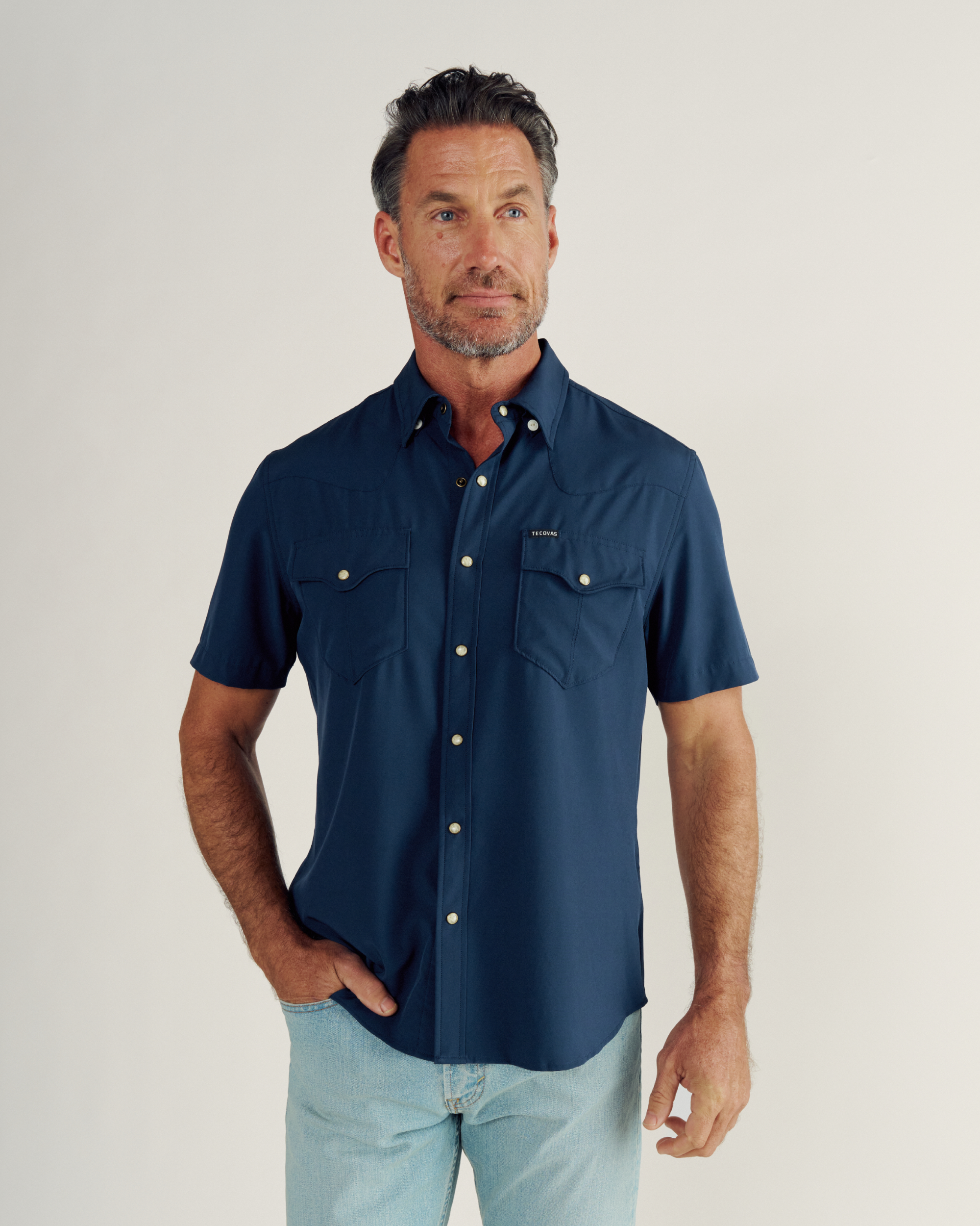 Men's Performance Short Sleeve Western Pearl Snap - Navy Performance