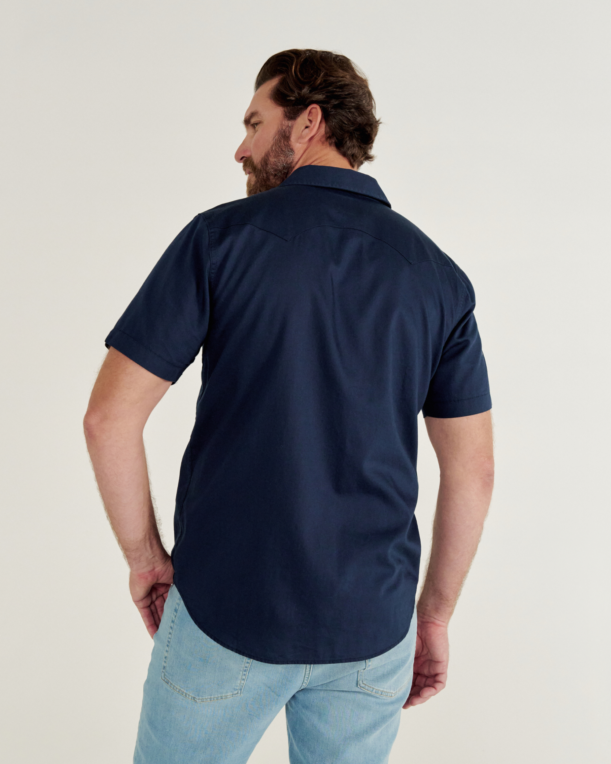 Men's Classic Fit Vintage Weight Sawtooth Short Sleeve Pearl Snap - Navy Cotton