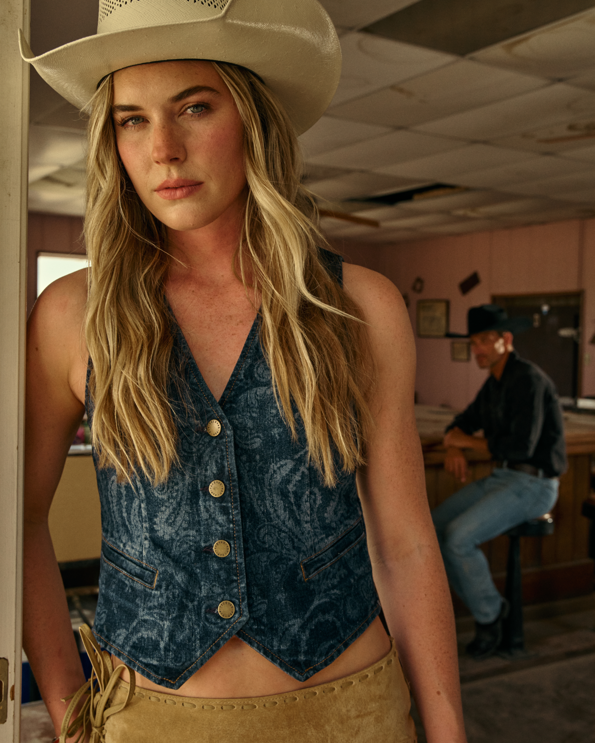 Women's Denim Vest - Blue Paisley Denim