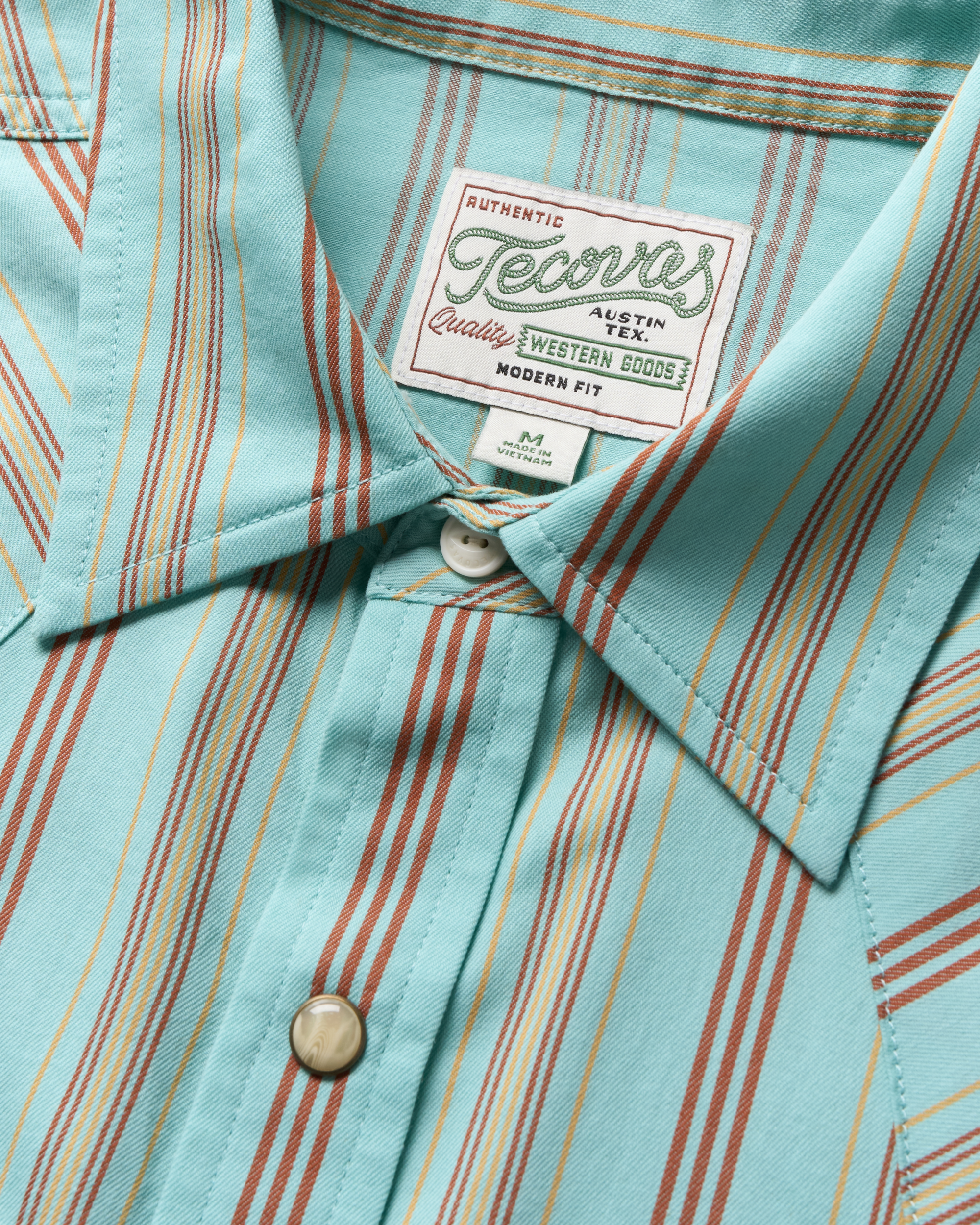 Men's Vintage Weight Sawtooth Cotton Pearl Snap - Blue Stripe Cotton
