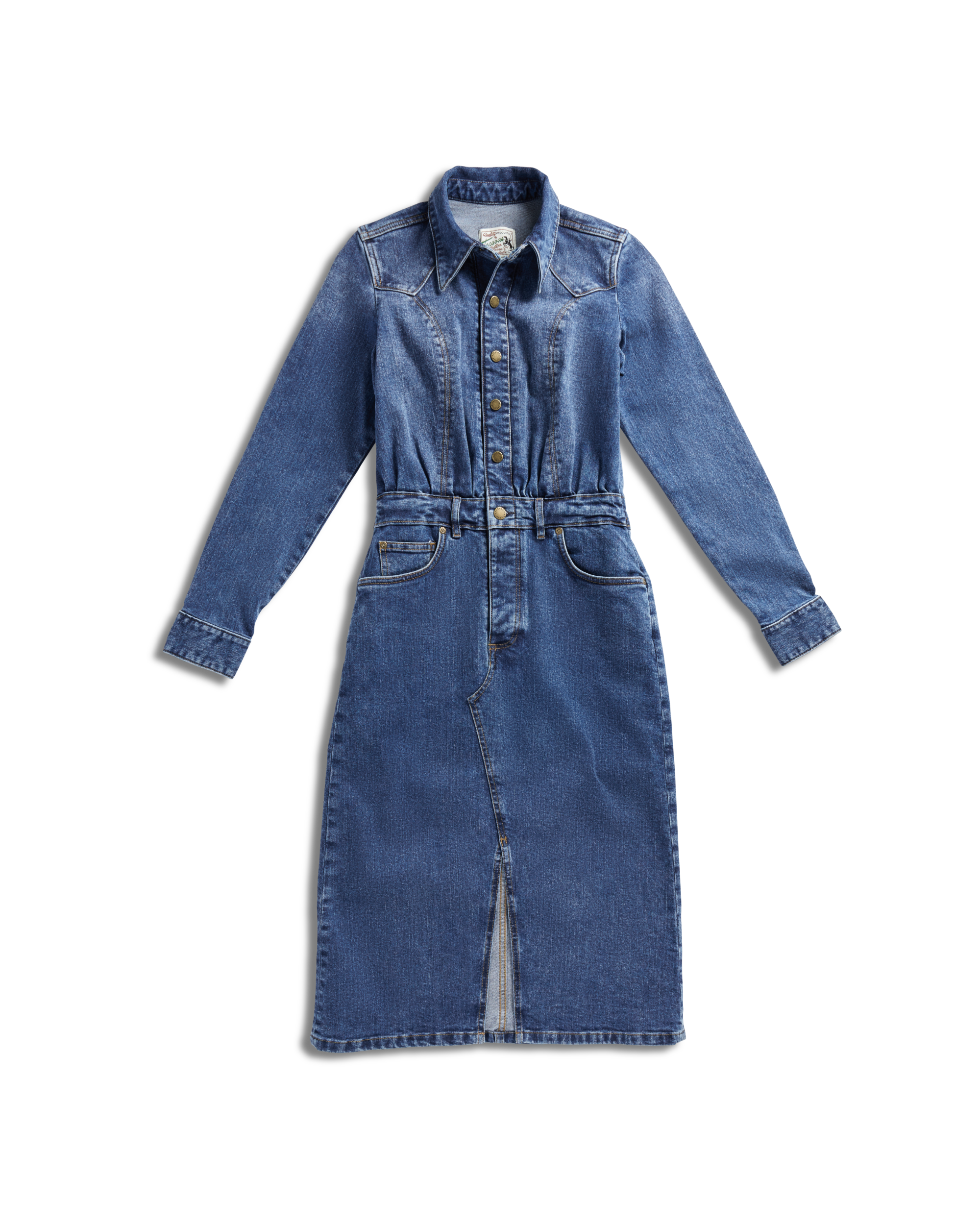 Women's Long Sleeve Denim Midi Dress - Medium Wash Denim