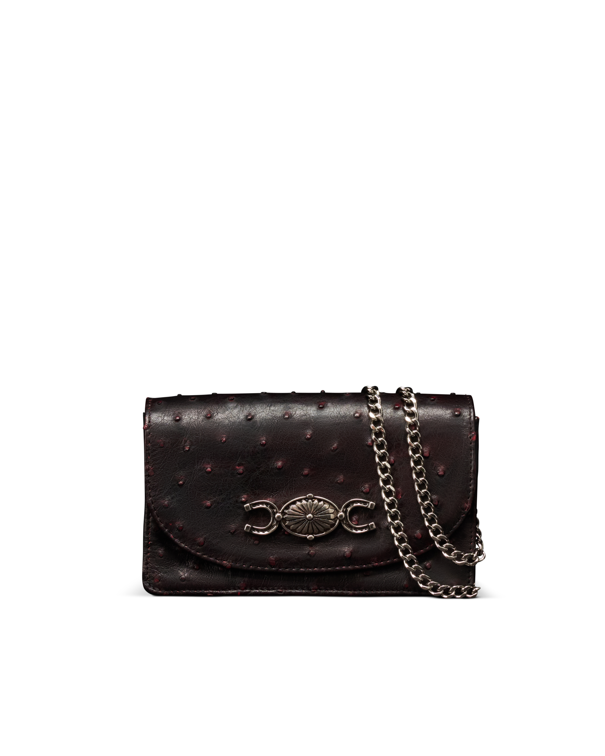 Concho Chain Crossbody - Black Cherry Ostrich