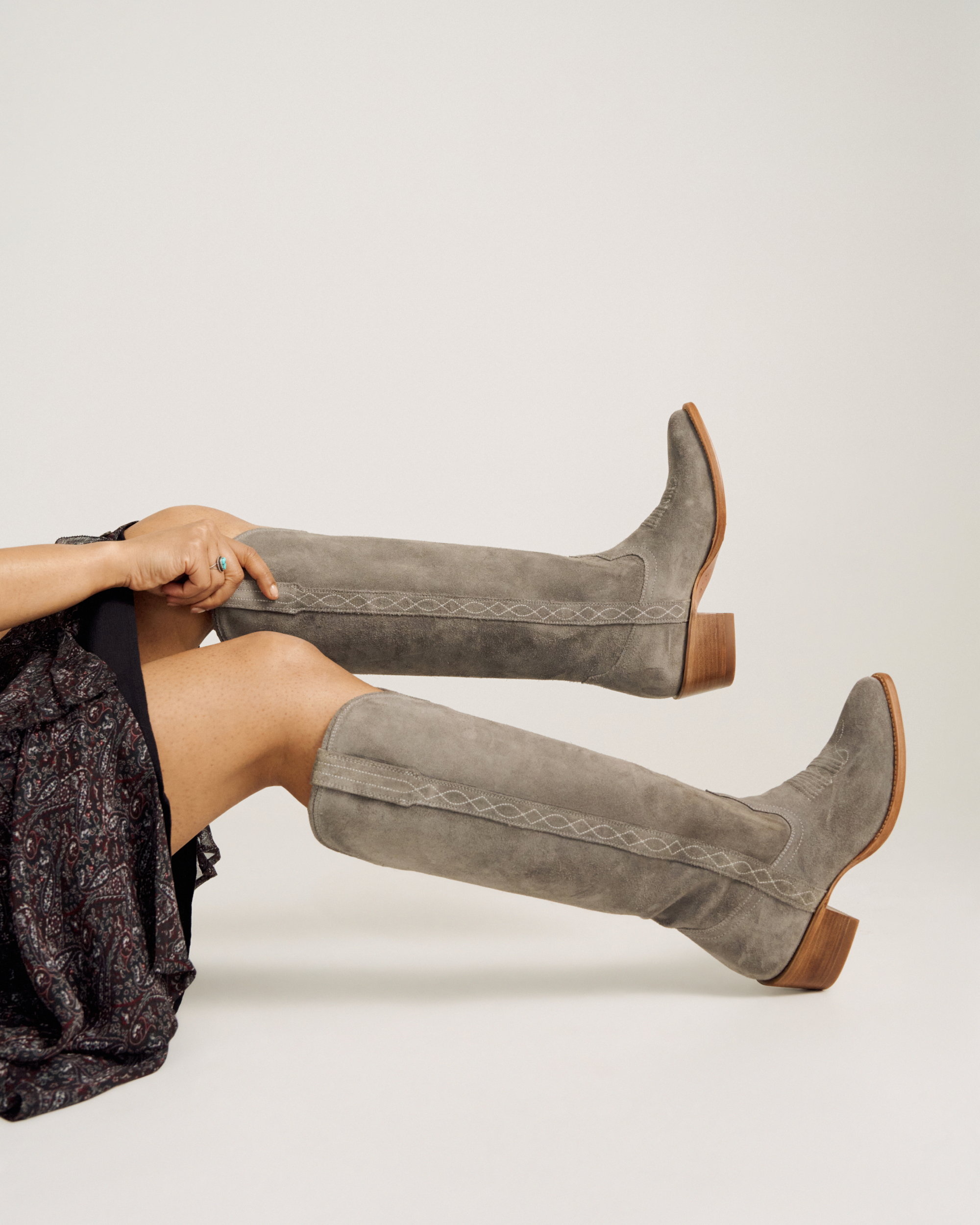 The Abby Cavalier - Charcoal Suede
