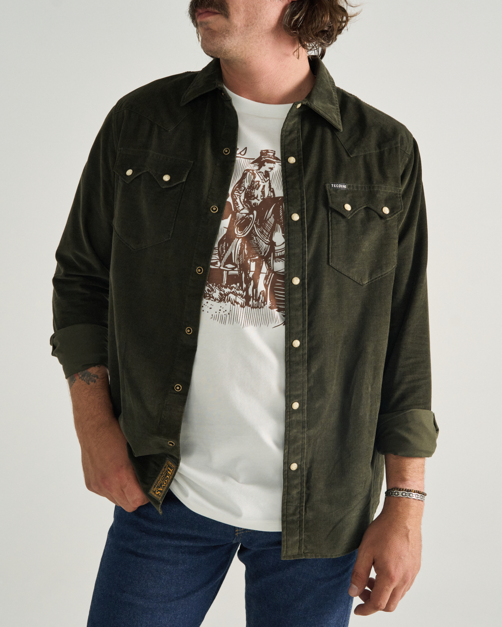 Men's Long Sleeve Texas Weight Corduroy Pearl Snap - Pine Corduroy