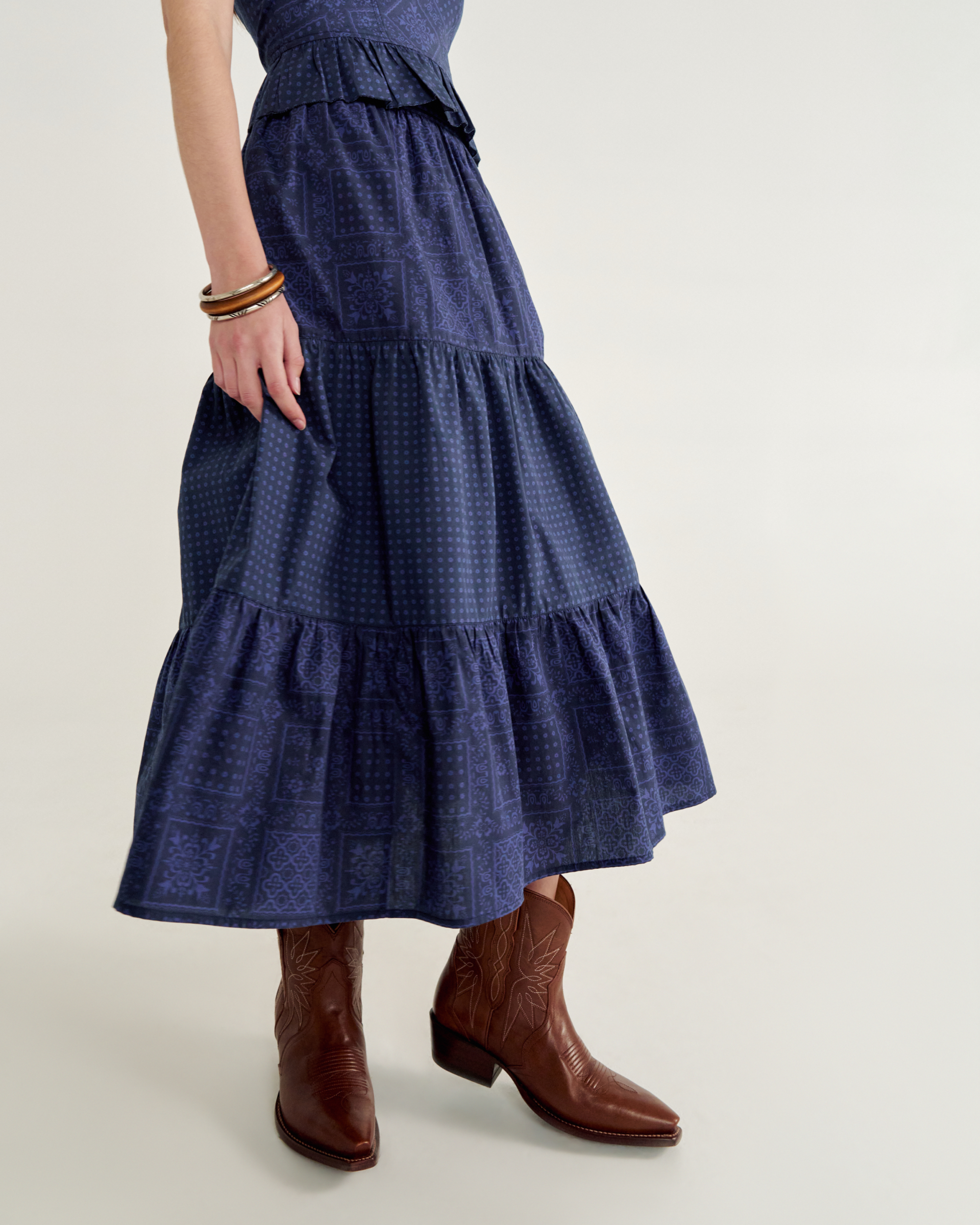 Women’s Bandana Midi Skirt - Navy Cotton