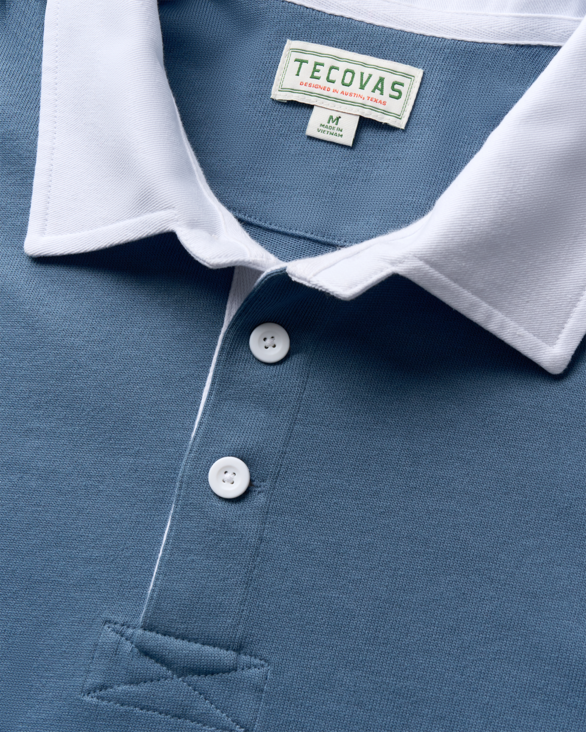 Men's Long Sleeve Polo - Blue Cotton