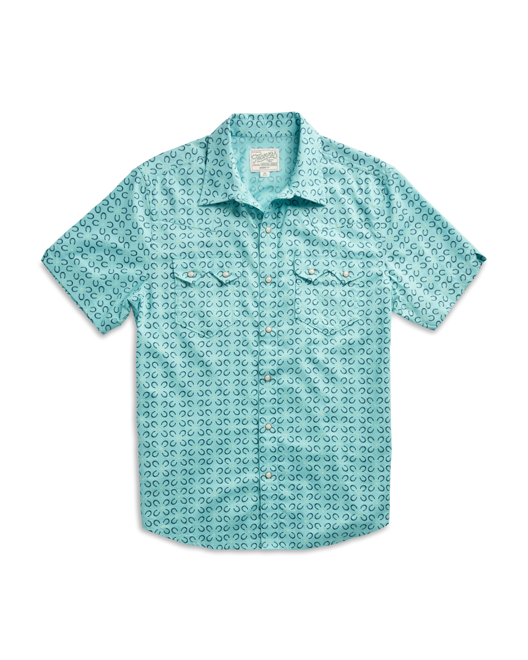 Men's Sawtooth Short Sleeve Pearl Snap - Blue Horseshoe Cotton