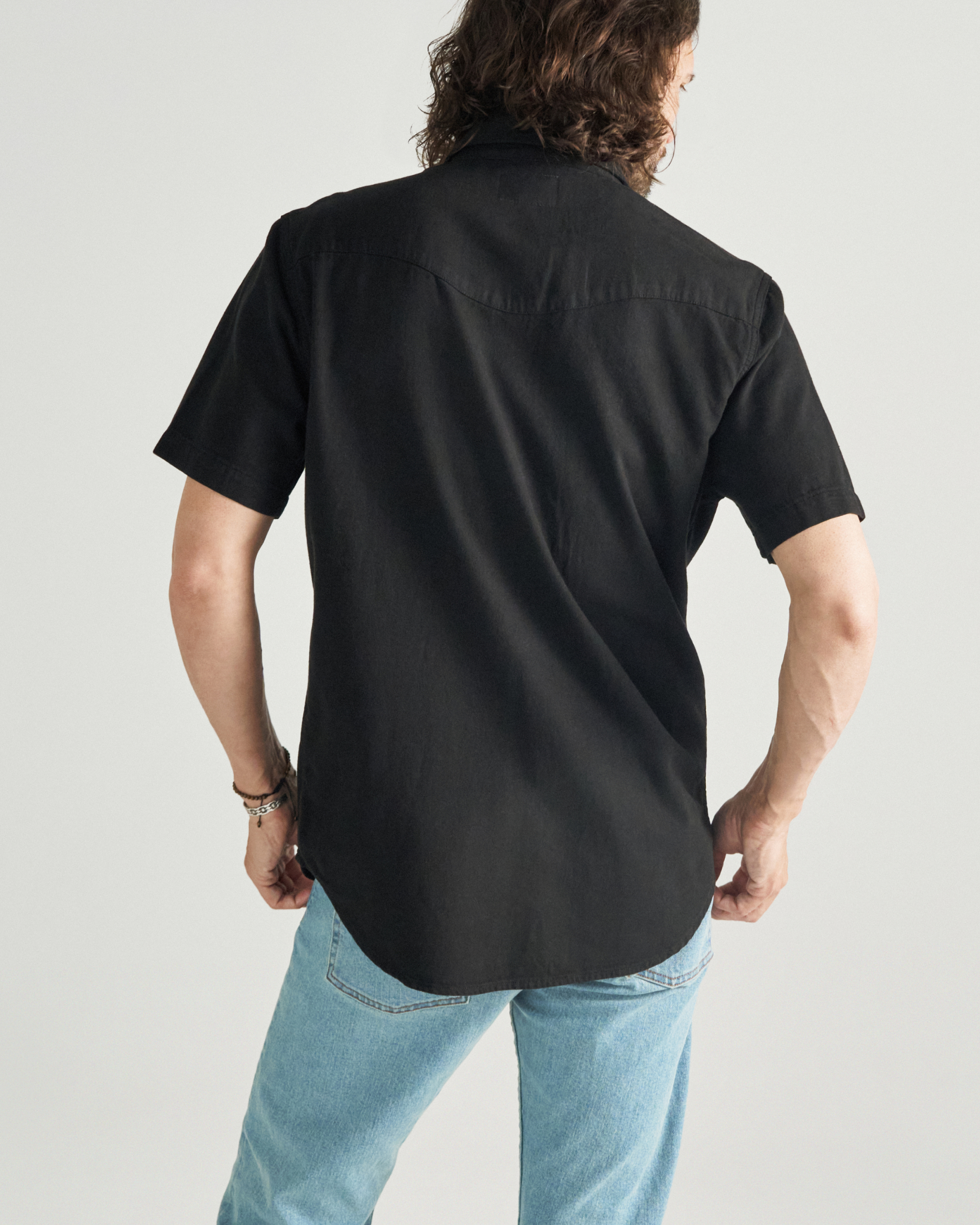 Men's Denim Short Sleeve Pearl Snap - Black Denim