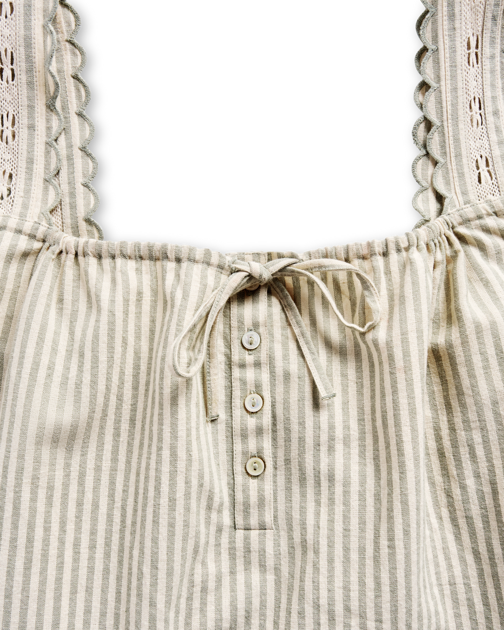 Women's Linen Artisanal Tank - Green White Linen Cotton