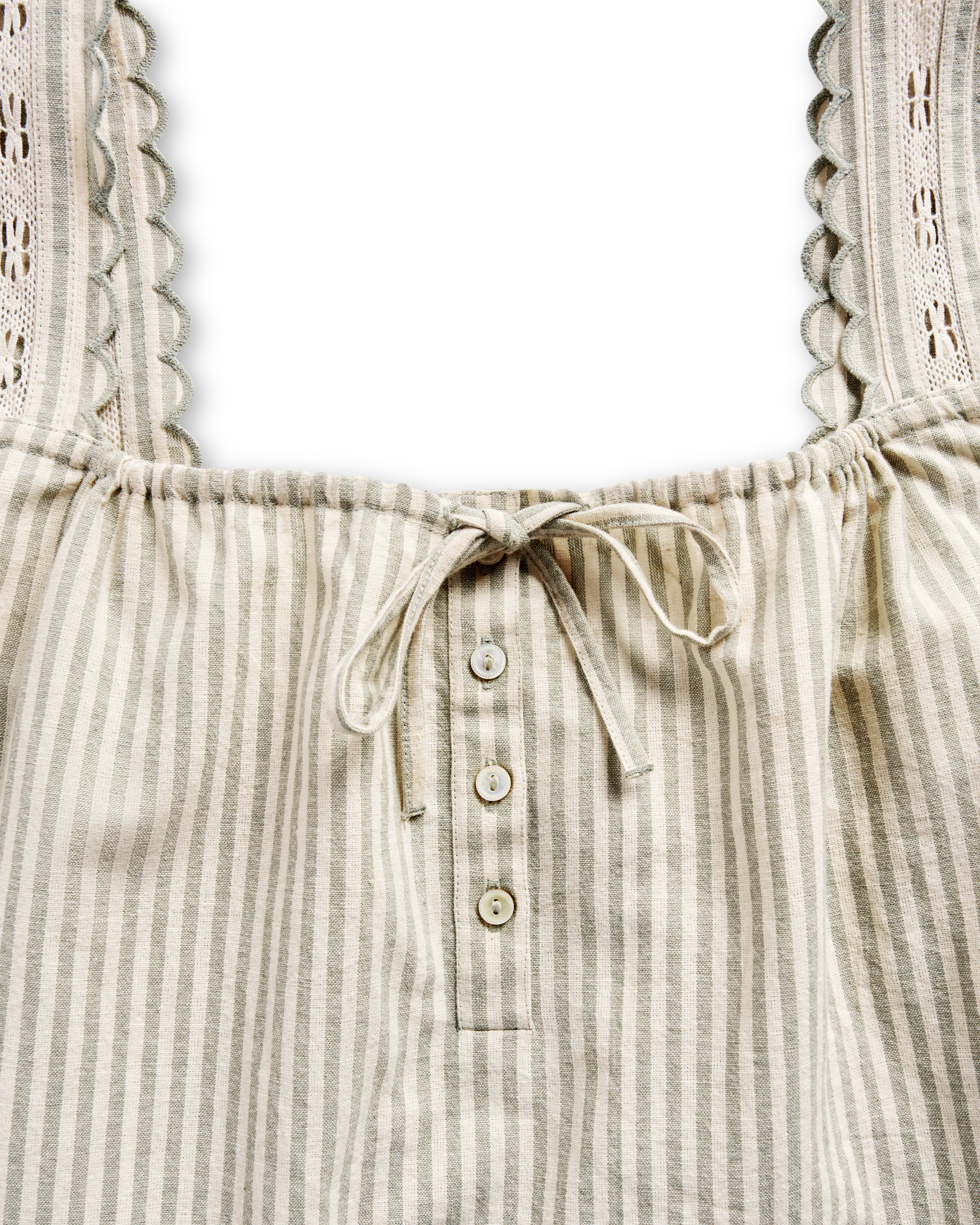 Women's Linen Artisanal Tank - Green White Linen Cotton