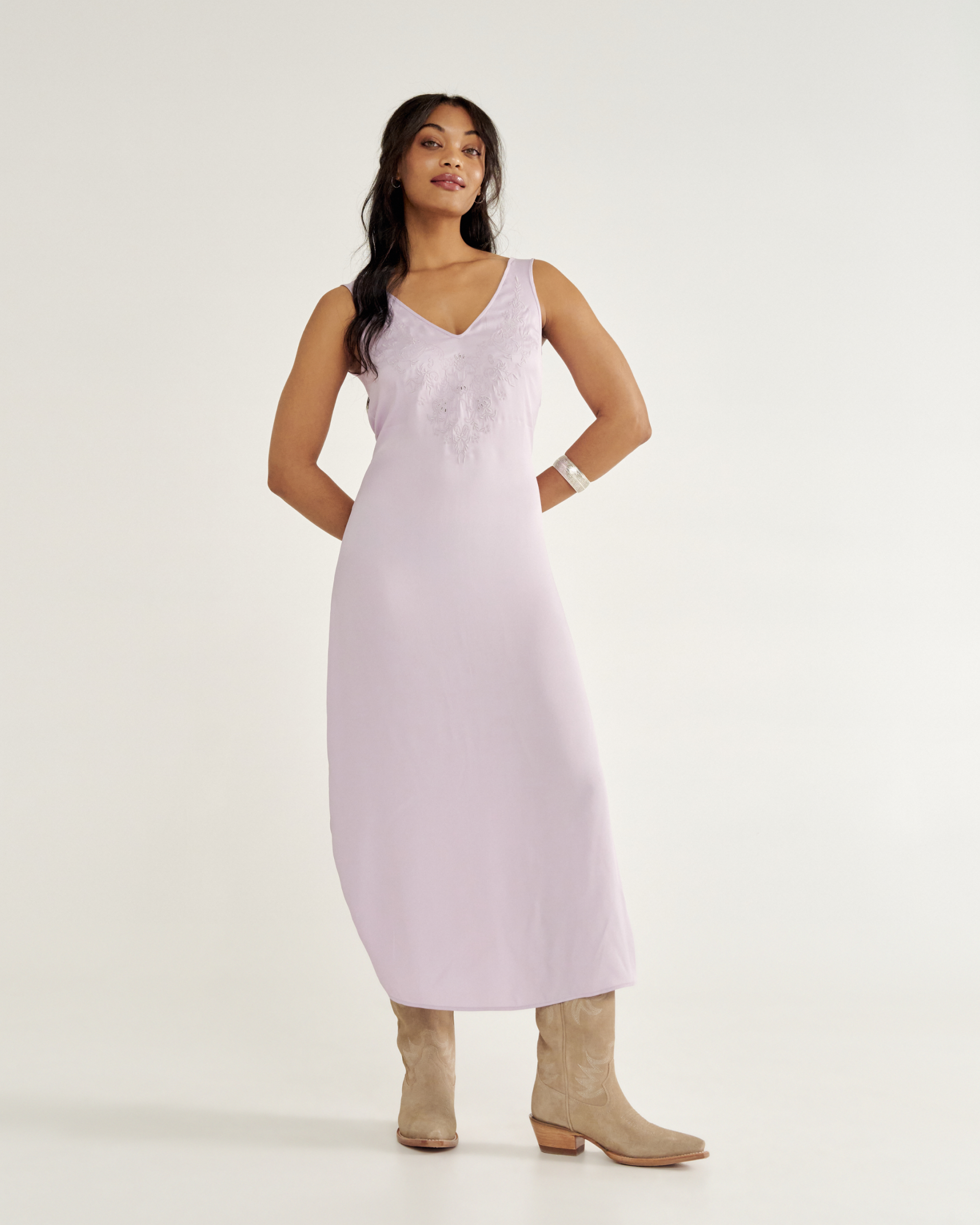 Women's Embroidered Slip Dress - Lilac Viscose