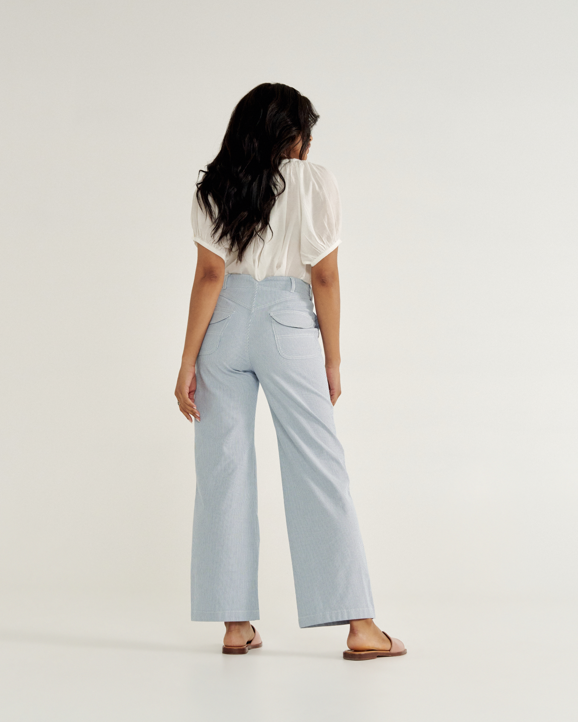Women's Carpenter Pant - Blue White Cotton