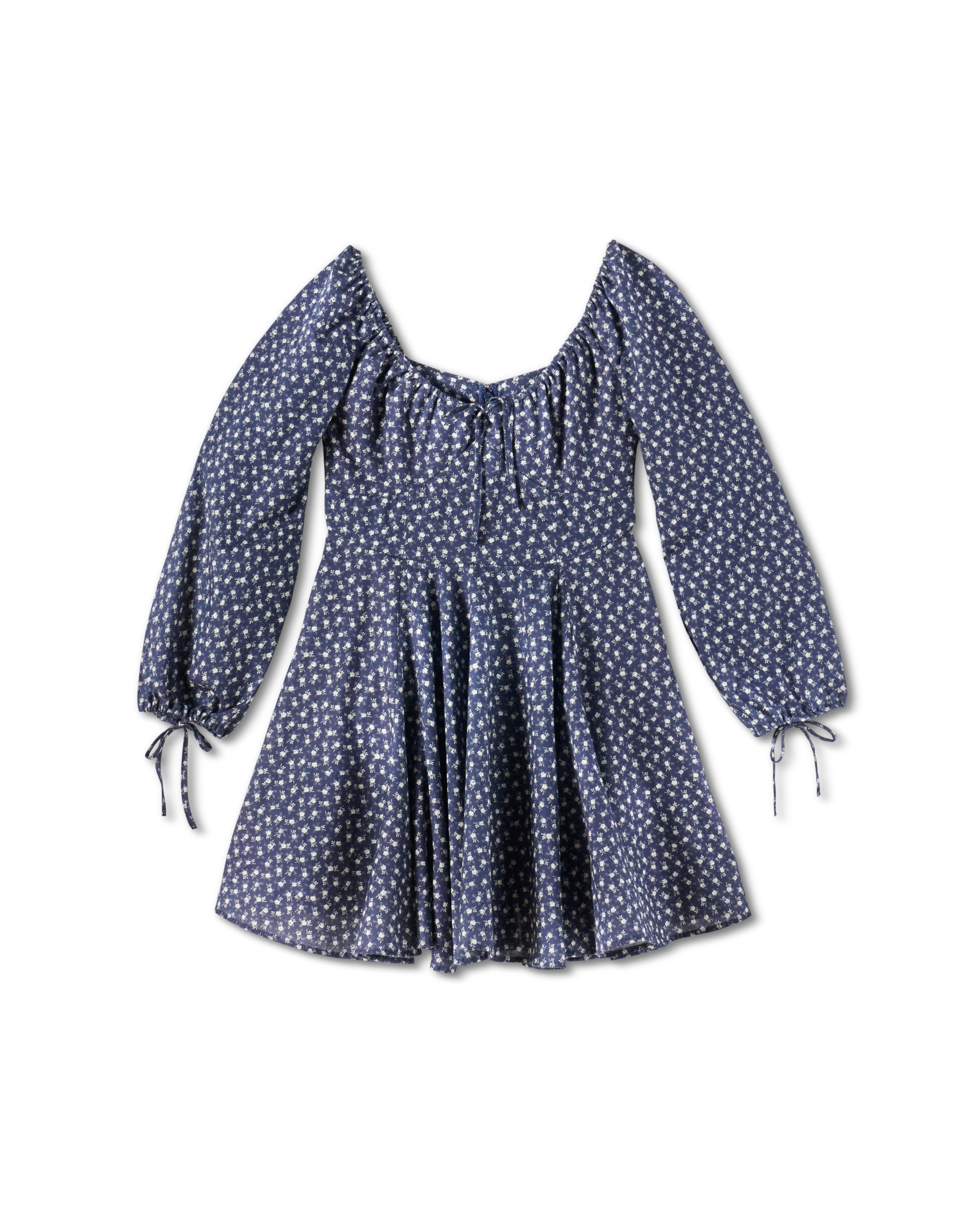Women's Long Sleeve Mini Dress - Navy Bone Cotton Blend