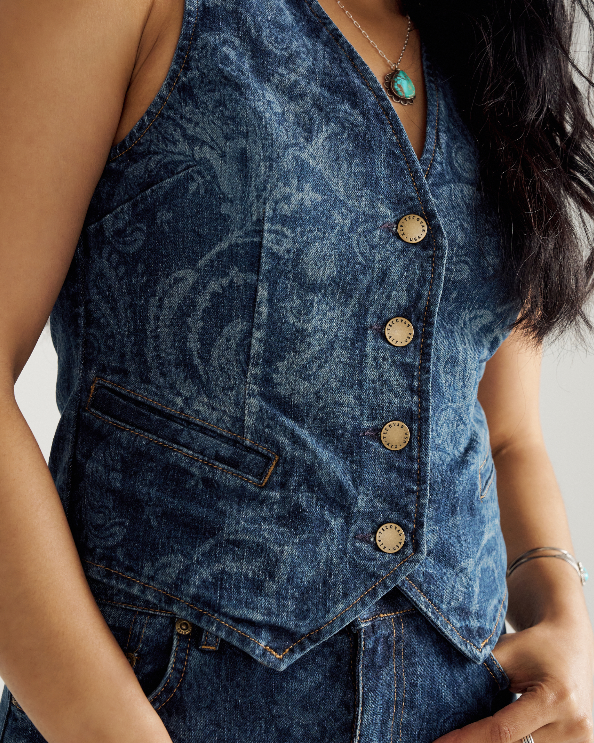Women's Denim Vest - Blue Paisley Denim