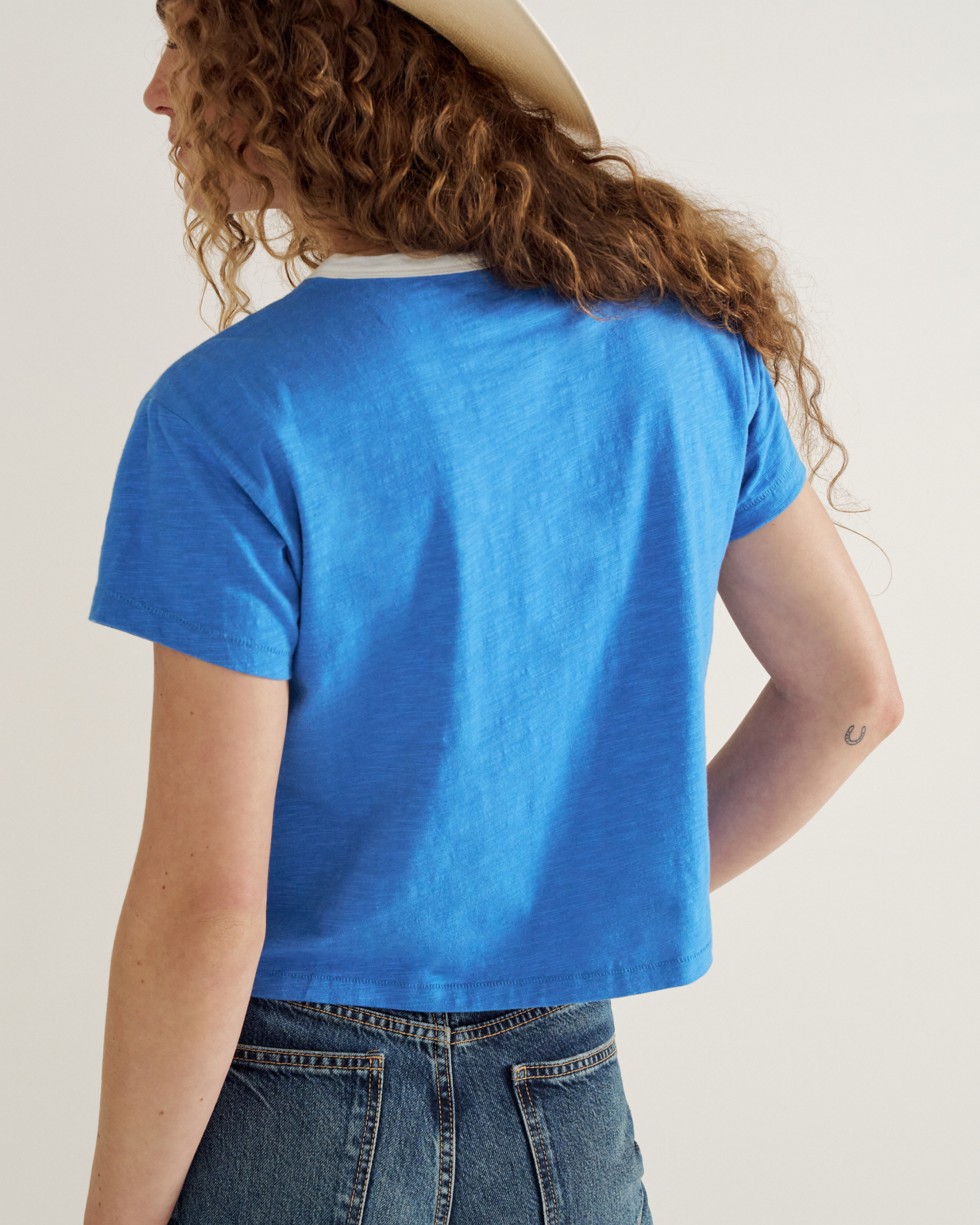 Women's Vintage Ringer Tee - Blue White Cotton