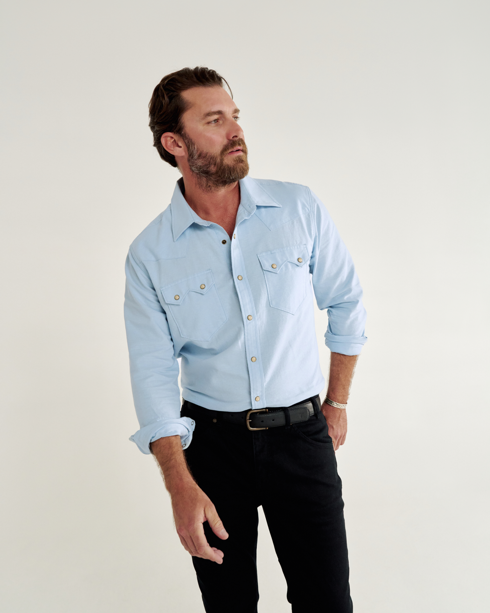Men's Sawtooth Oxford Pearl Snap - Light Blue Cotton