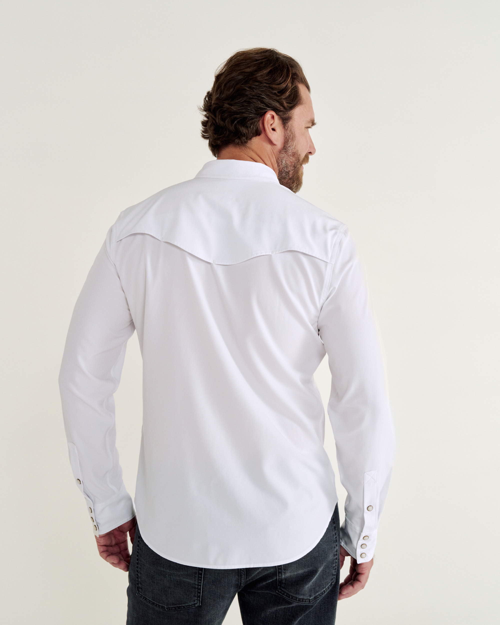 Men's Performance Long Sleeve Western Pearl Snap - White Performance