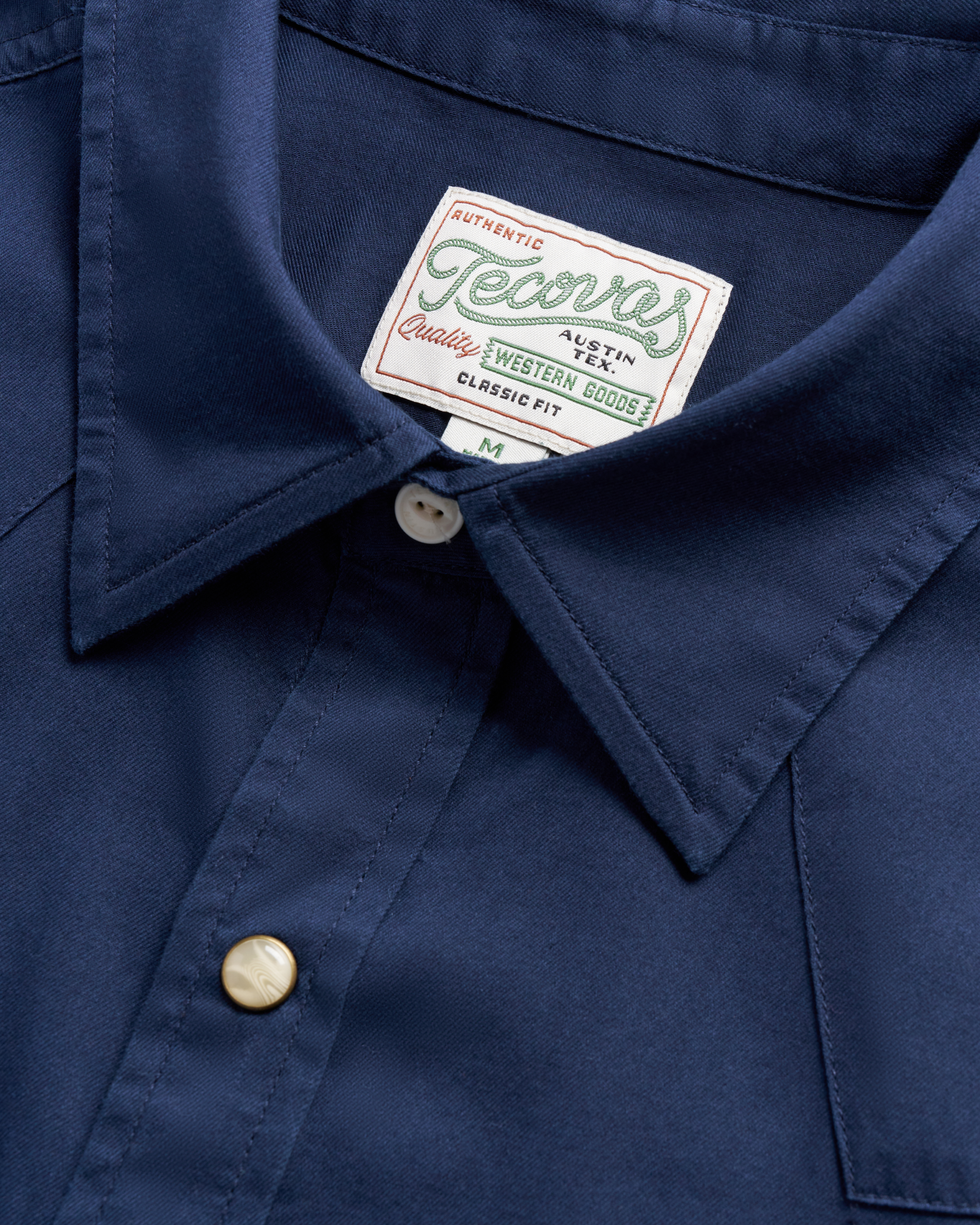 Men's Classic Fit Vintage Weight Sawtooth Short Sleeve Pearl Snap - Navy Cotton