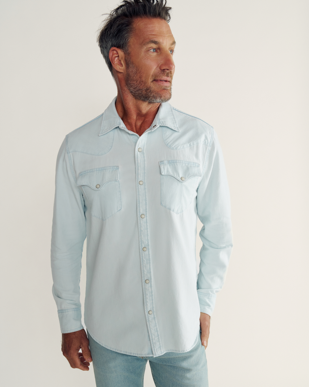 Men's Denim Long Sleeve Pearl Snap - Ultra Light Denim
