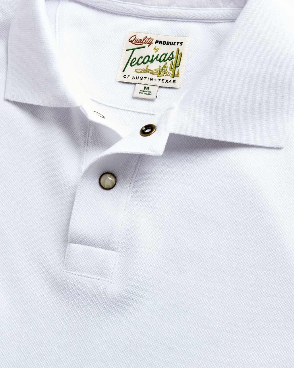 Men's Polo Short Sleeve Pearl Snap - White Cotton