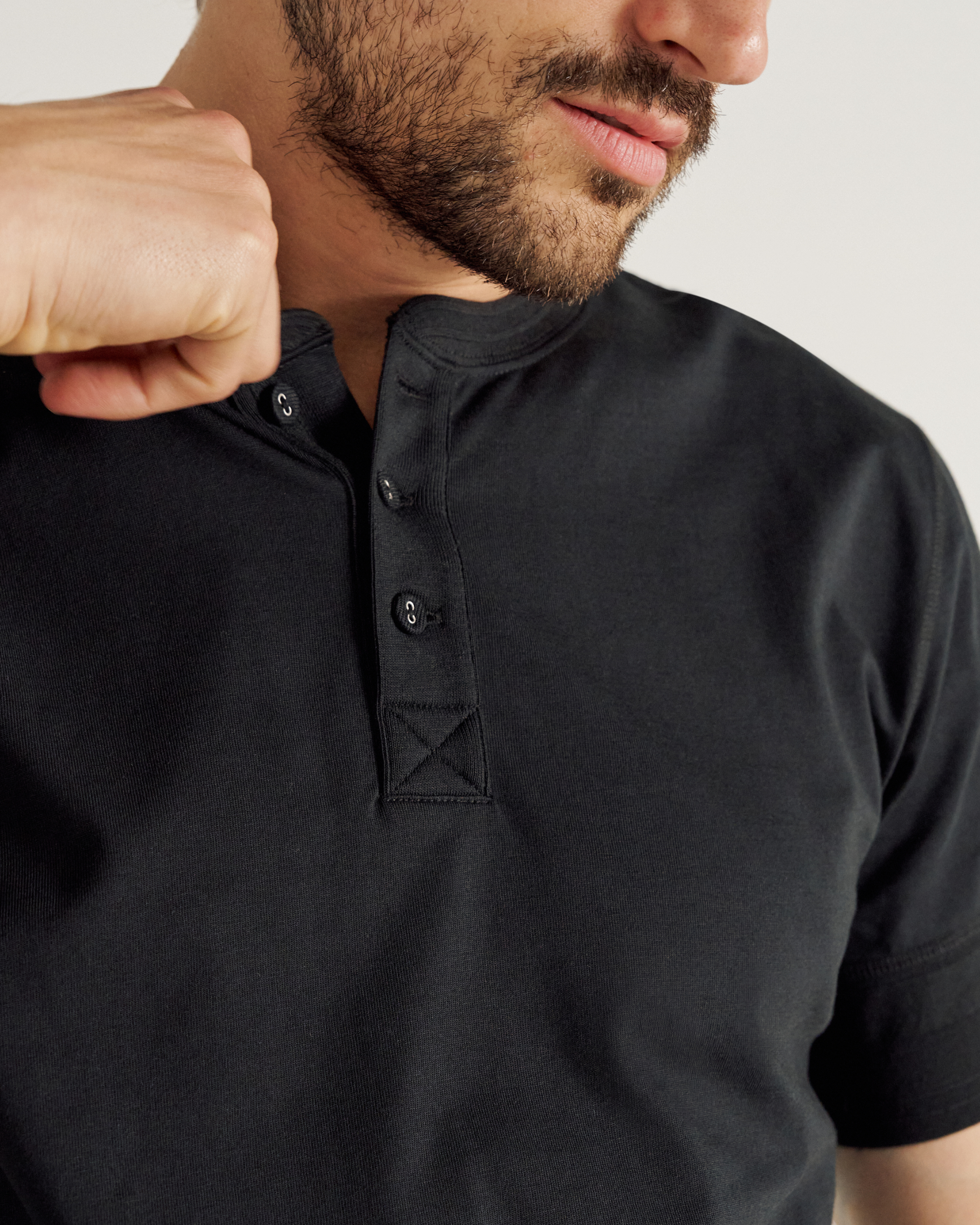 Men's Standard Issue Short Sleeve Henley - Black Pima Cotton