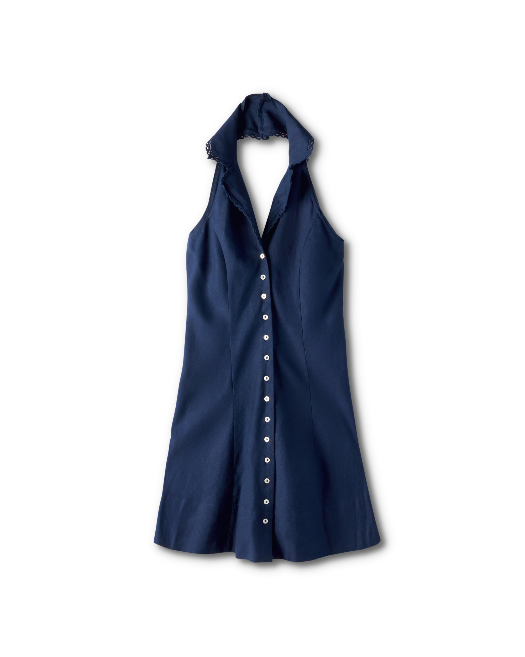 Women's Sleeveless Collared Mini Dress - Navy Linen Viscose