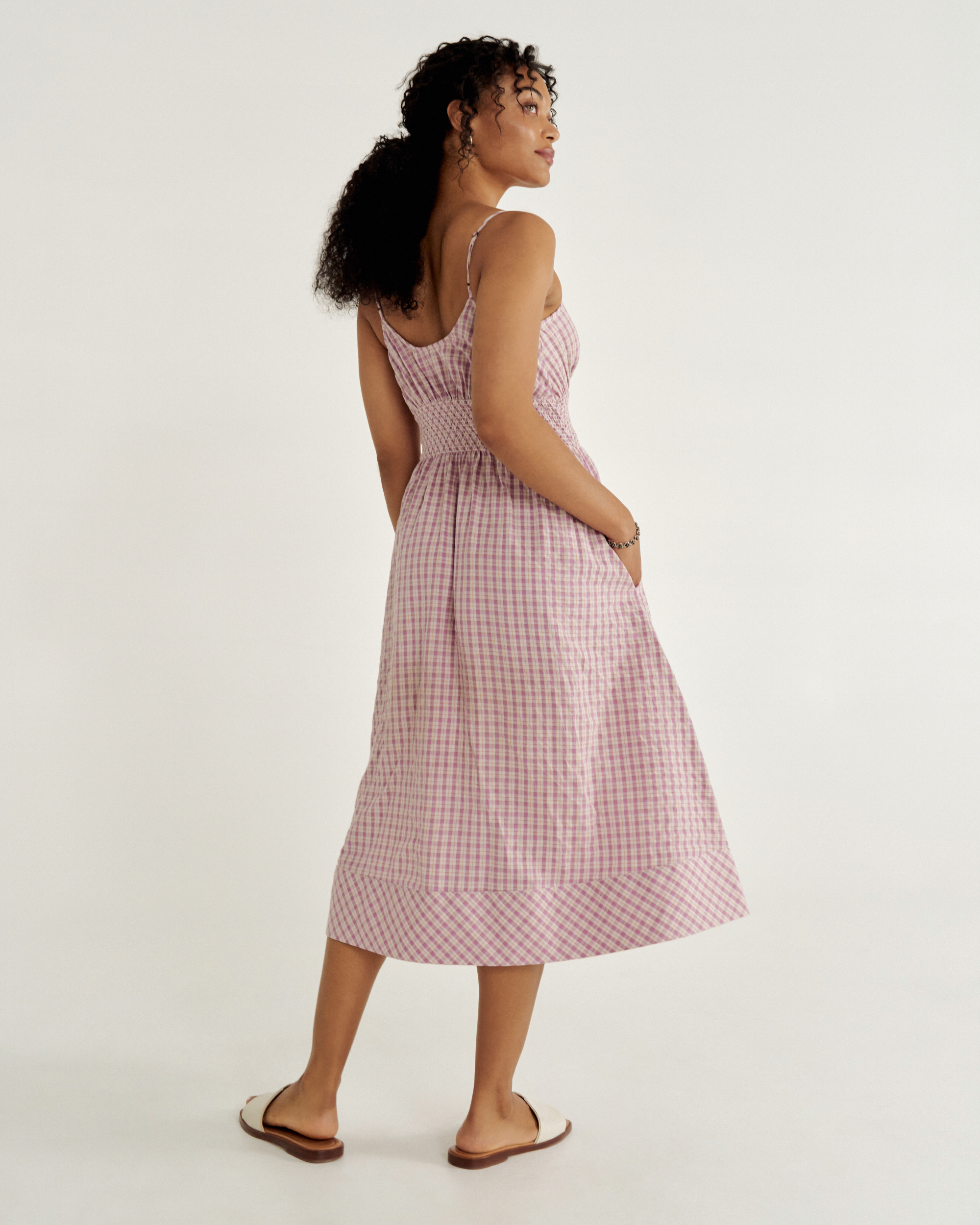 Women's Tiered Midi Dress - Purple Cotton