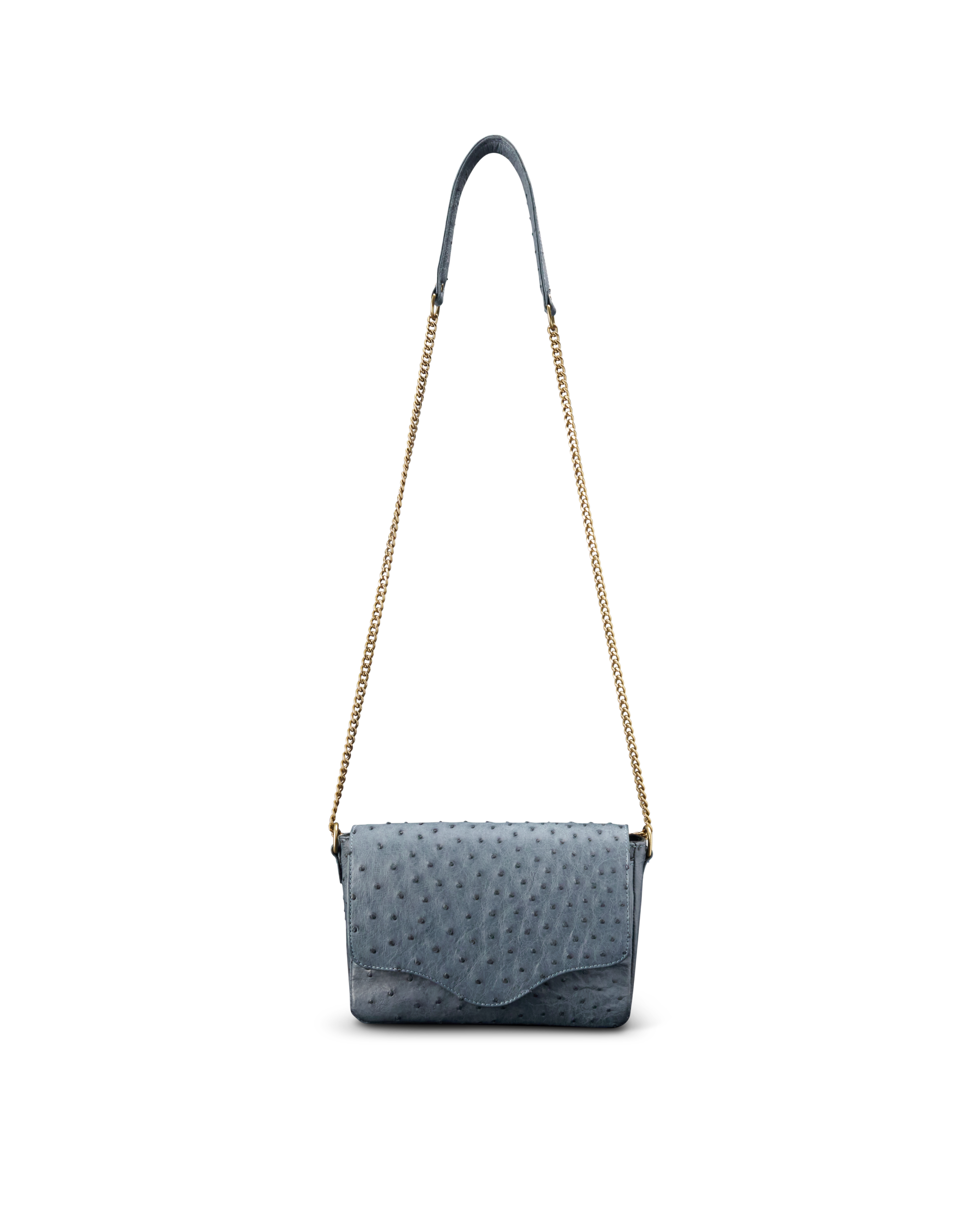 Ostrich Shoulder Bag - Blue Ostrich