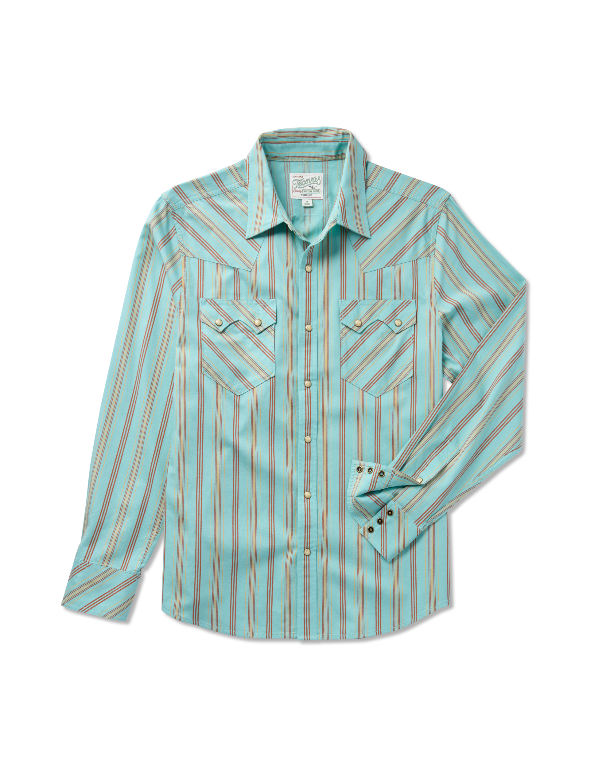 Men's Vintage Weight Sawtooth Cotton Pearl Snap - Blue Stripe Cotton