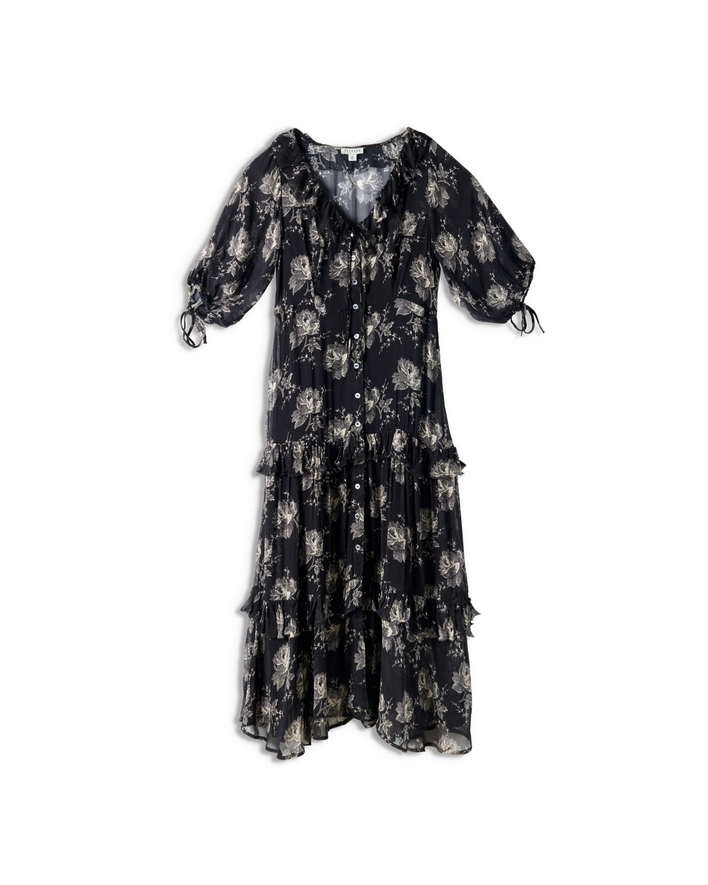 Women's Elbow-Length Maxi Dress - Black White Viscose
