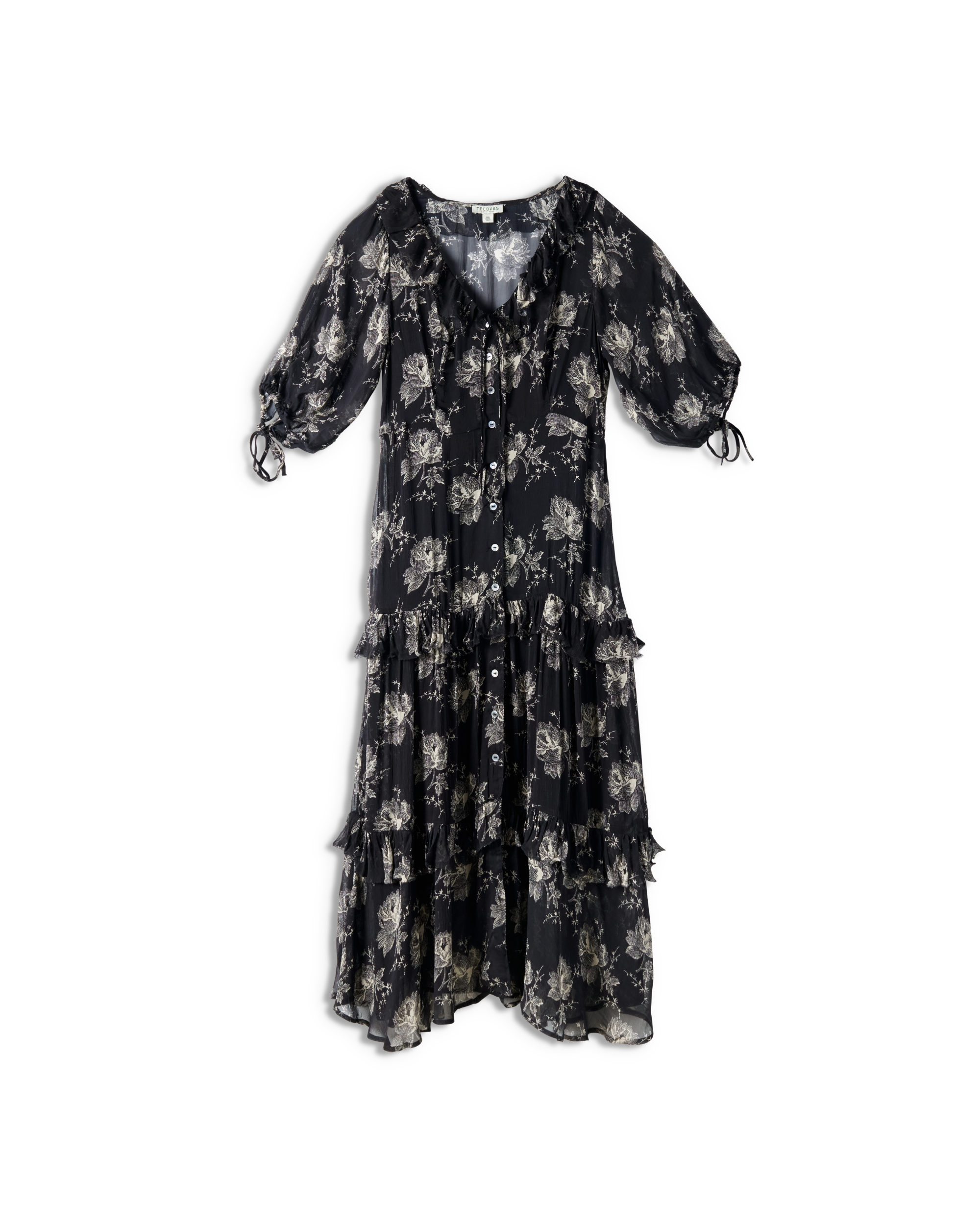 Women's Elbow-Length Maxi Dress - Black White Viscose